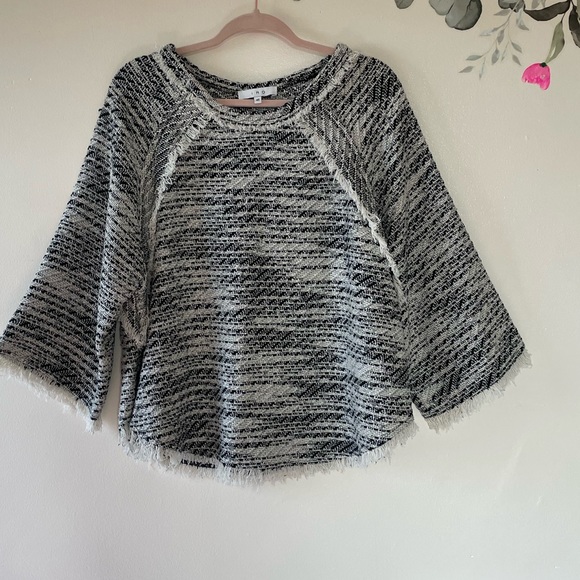 IRO LICIA Frayed Tweed Knit Top, 3/4 Sleeve, Fringe Detail,  Large - Picture 6 of 11